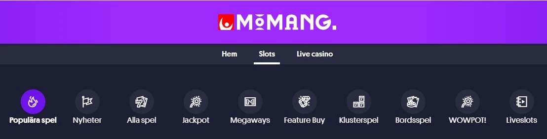 Momang casinos spelkategorier