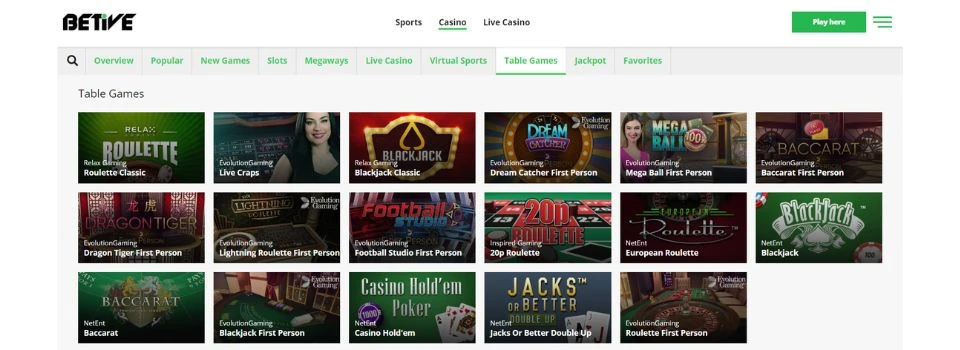 Betive online casino spel