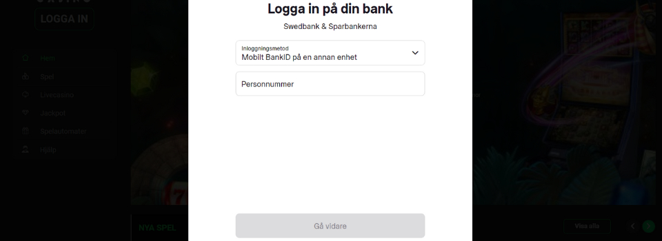 Bankinloggning och personnummer hos Swift Casino