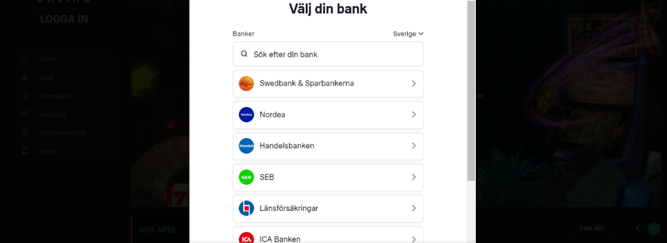 Välj bank hos Swift Casino