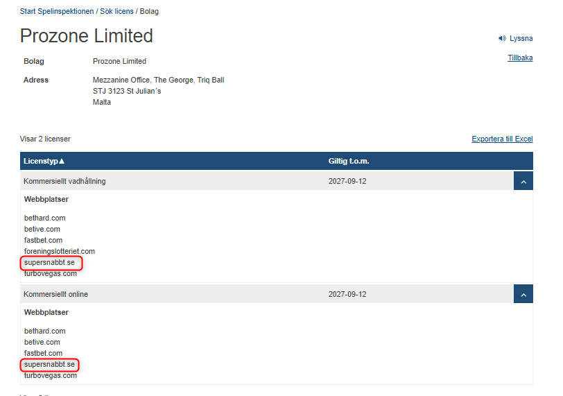 Supersnabbt Casino licens Sverige
