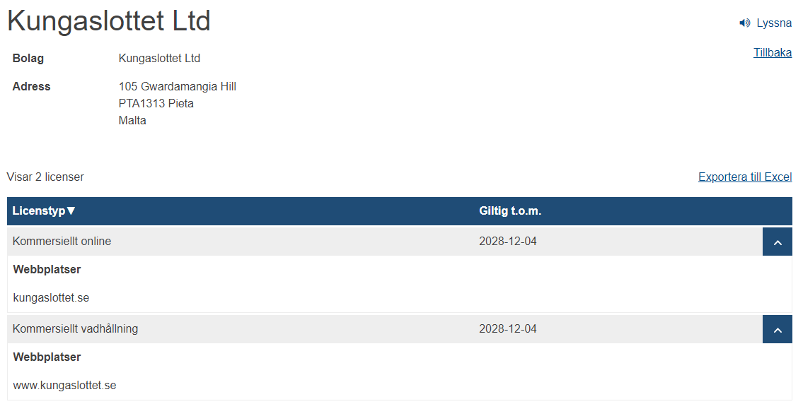 Kungaslottet casino spellicens