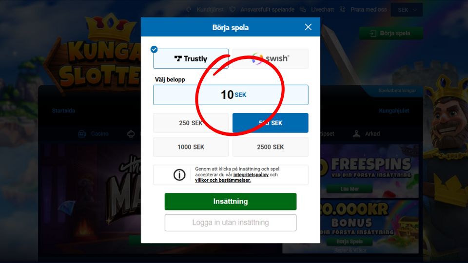 Kungaslottet minsta insättning