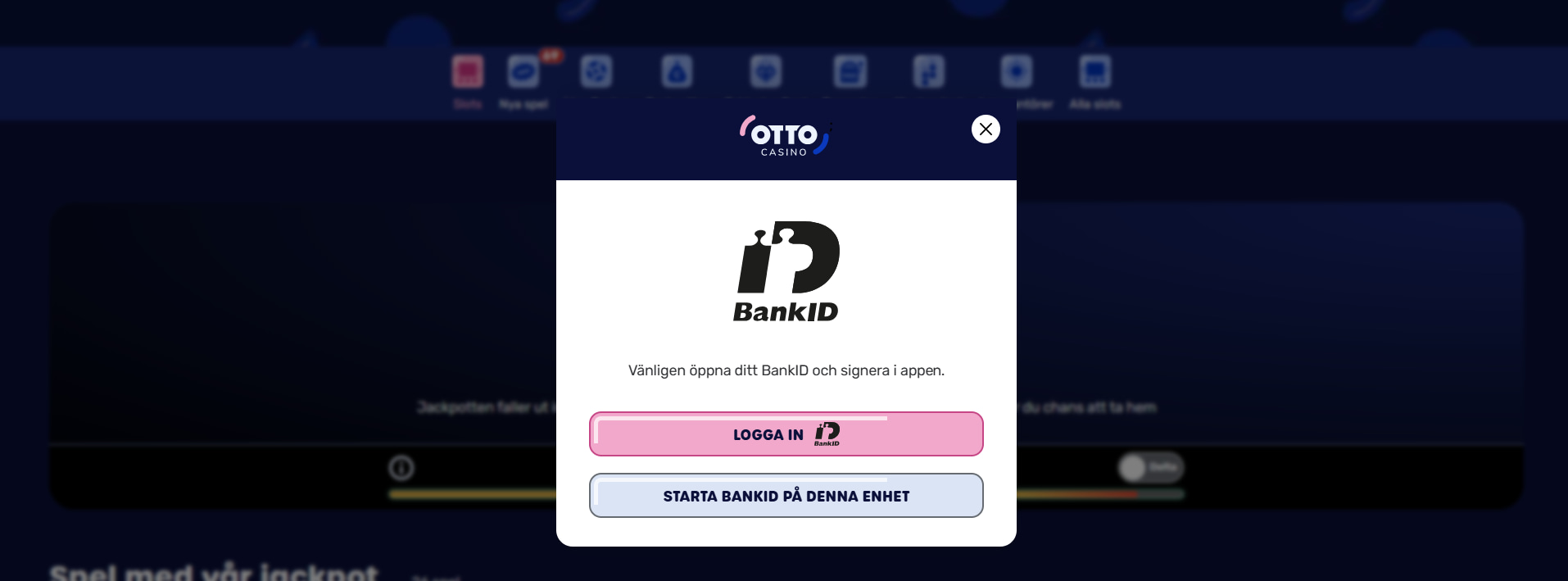 Otto Casino login med BankID