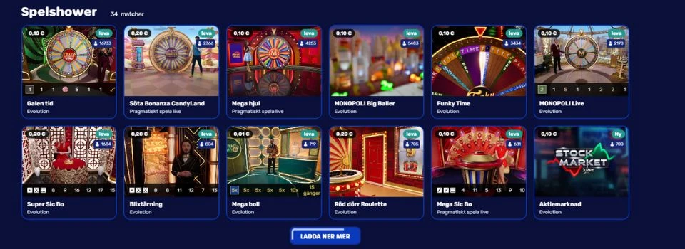 otto casinos utbud av game shows i live casinot