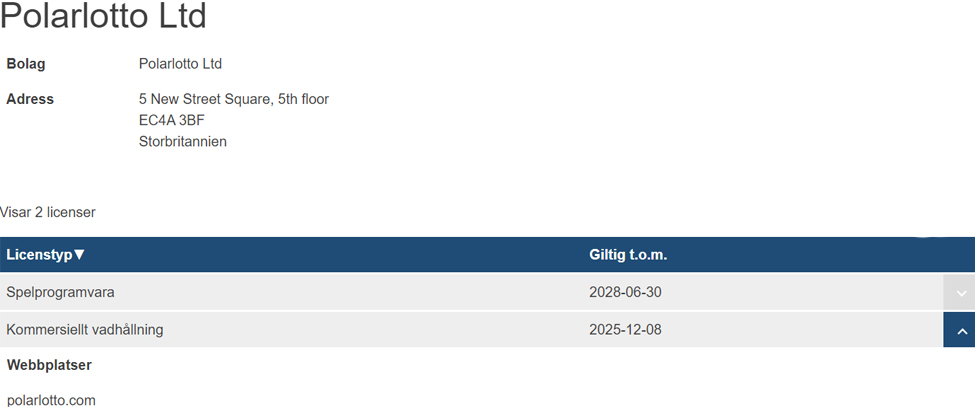 Polarlottos casinolicens.