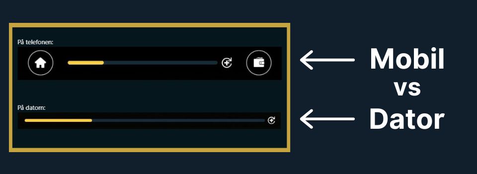 Illustration för Golden bull casino i mobilen vs dator för funktionen omsättningsmätare