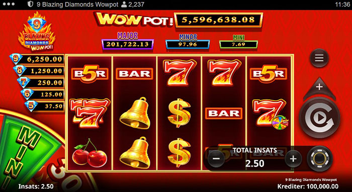 Spelautomaten 9 Blazing Diamonds WowPot.