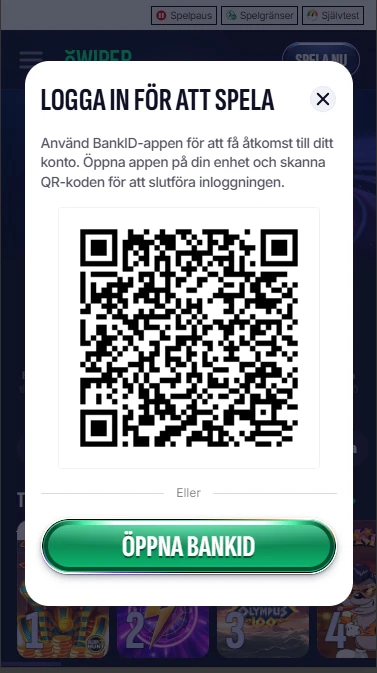 Swiper casino inloggning med BankID och QR