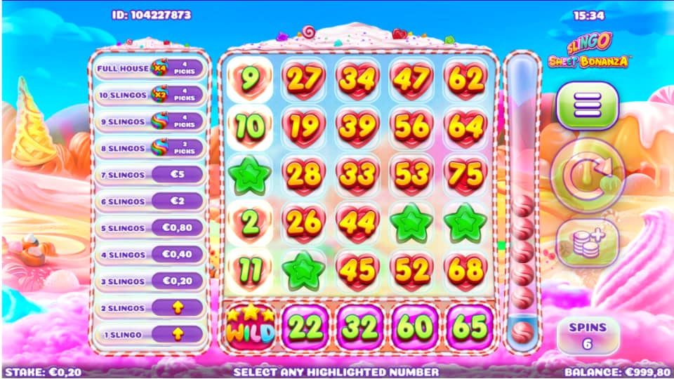 Symboler på spelplan i Slingo sweet bonanza slot