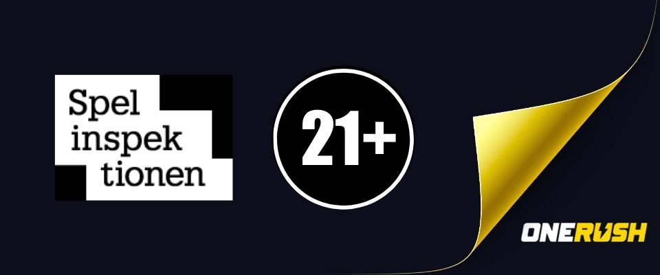 Onerush casino har licens av Spelinspektionen och 21 årsgräns på spel