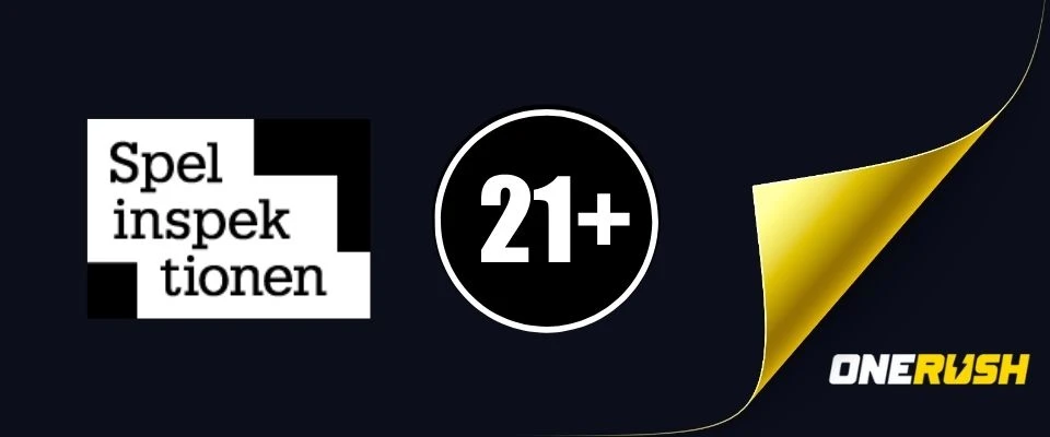 Onerush casino har licens av Spelinspektionen och 21 årsgräns på spel