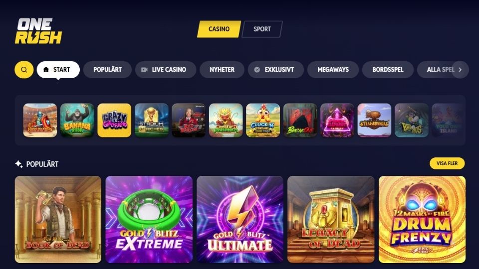 Onerush spellobby i casinot