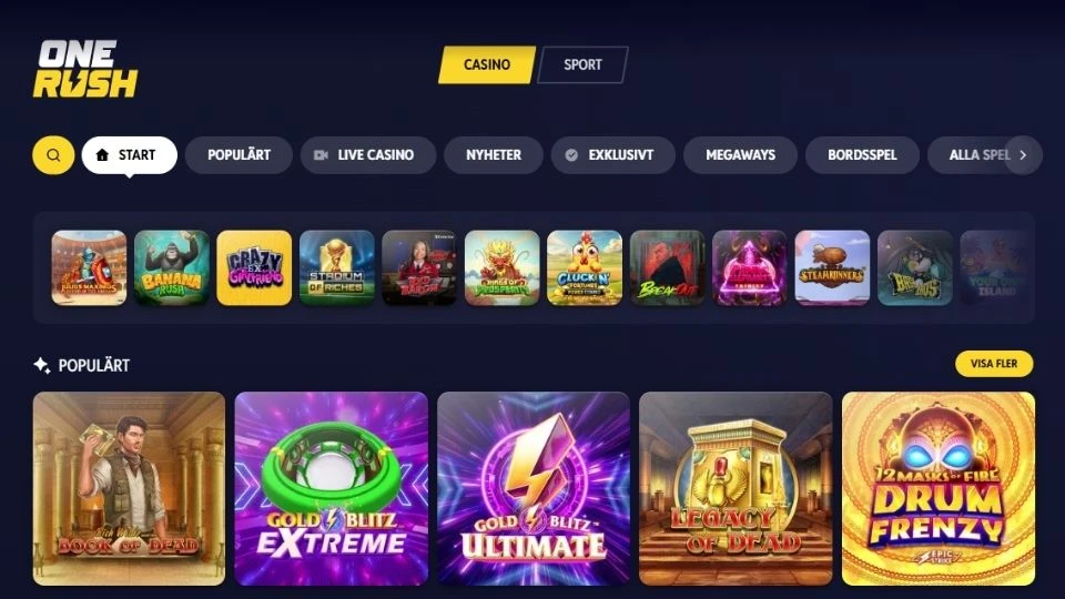 Onerush spellobby i casinot