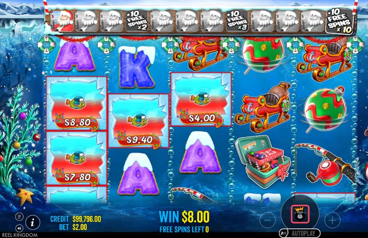 Christmas Big Bass Bonanza spelplan med jultema