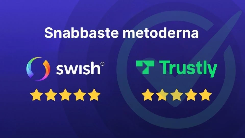 Visuell jämförelse av uttagsmetoderna Swish och Trustly på spelbolag med snabba uttag