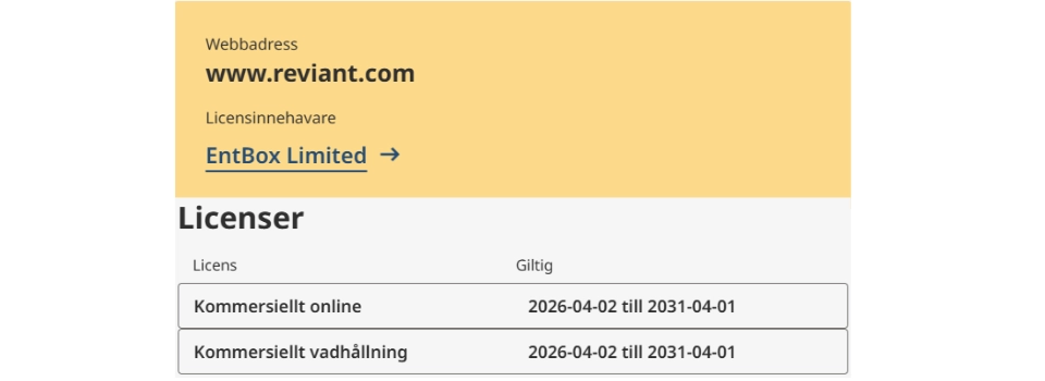 Reviant Casino spellicens