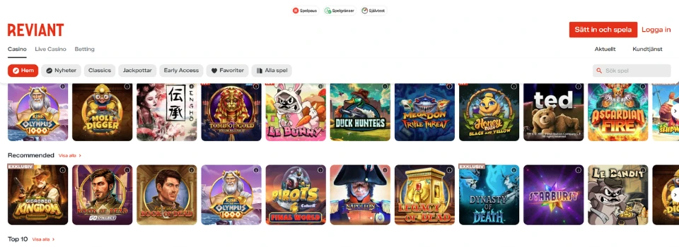 Reviant casinos spelutbud