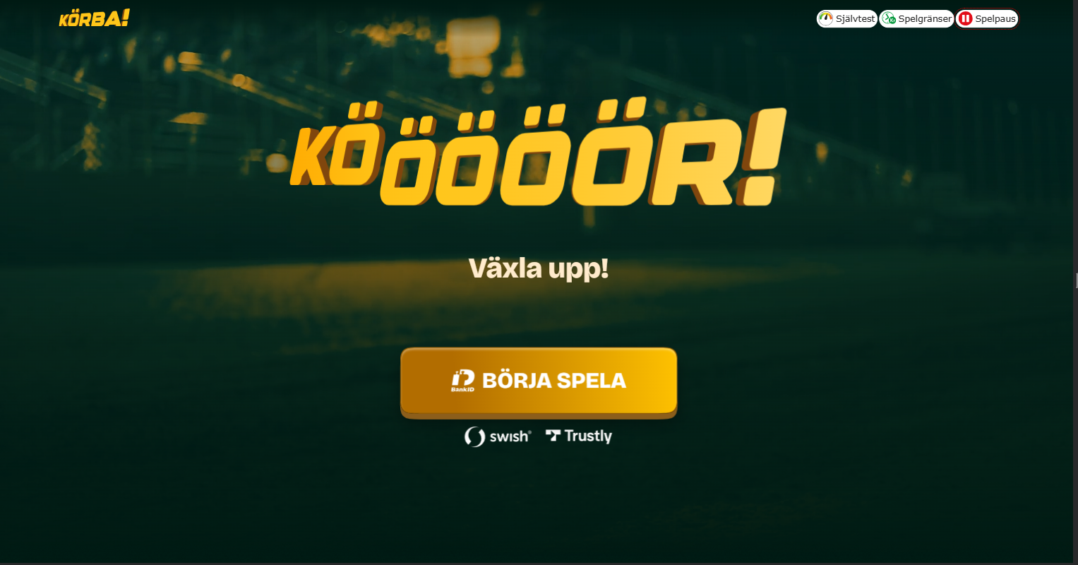 Landingssidan hos Körba casino online