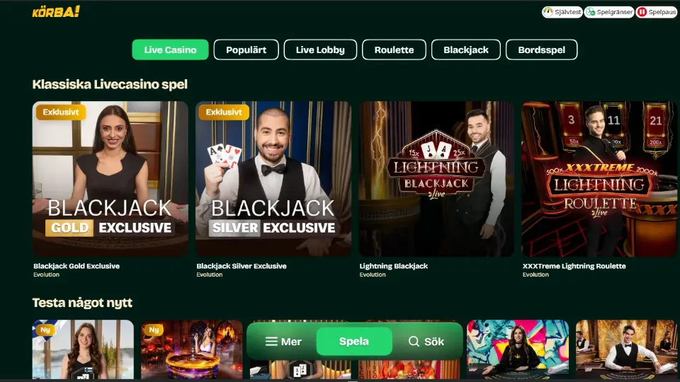 Exklusiva live bord hos Körba Casino